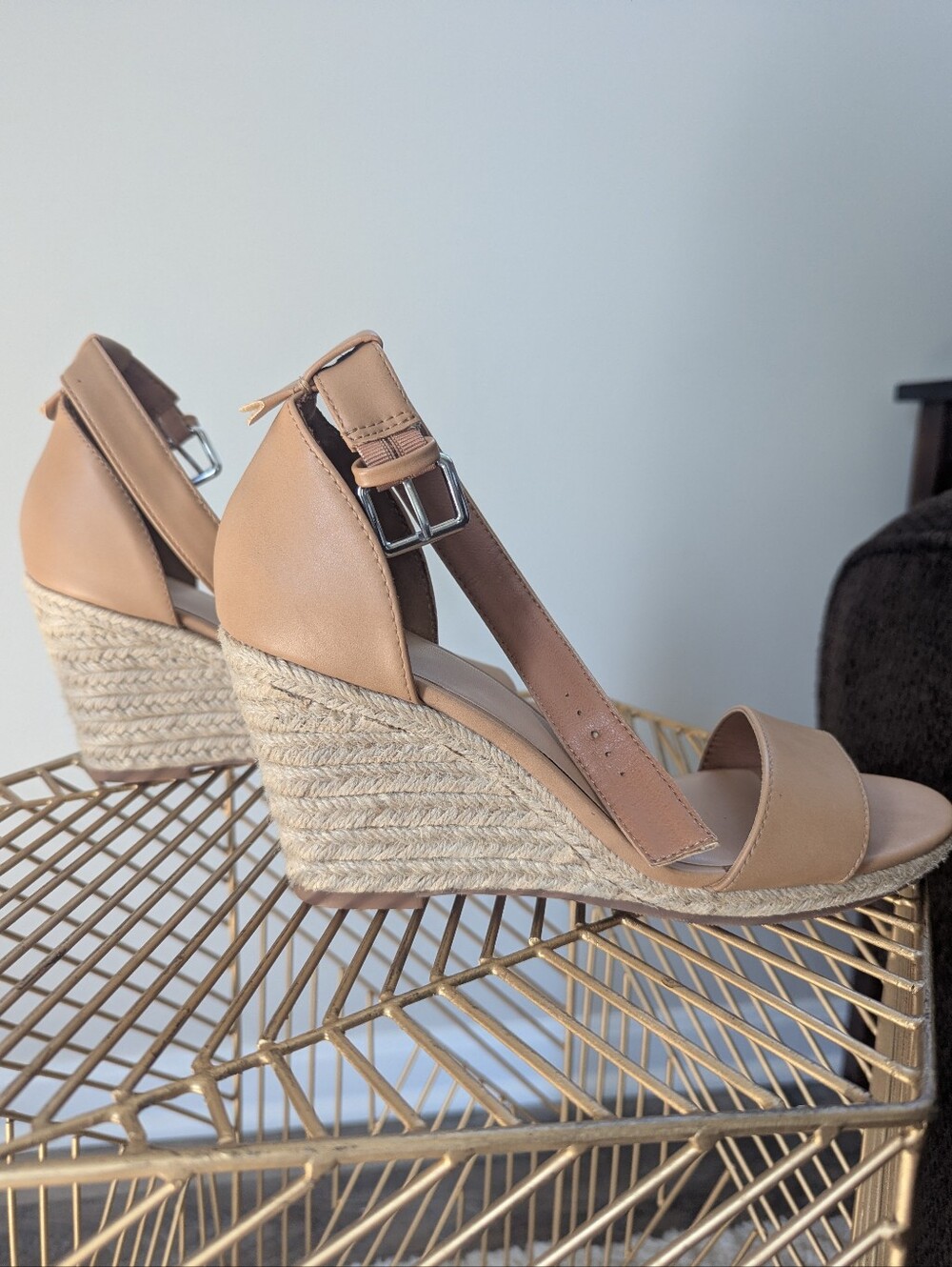 Women’s Nude/Tan Espadrille Wedge Sandals with Ankle Strap